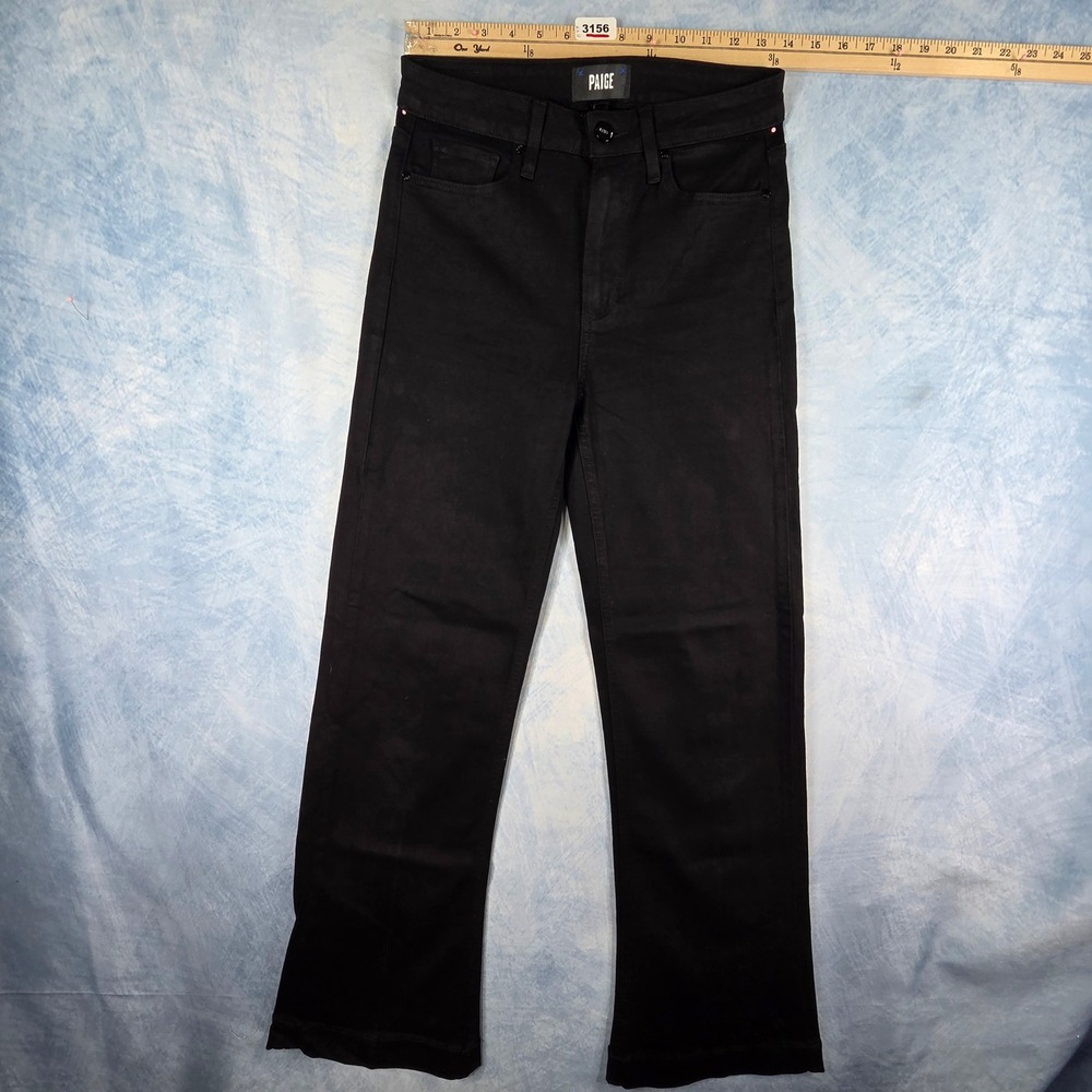 Paige Leenah High Rise Wide Leg Jeans Black Stretch Denim Size 28